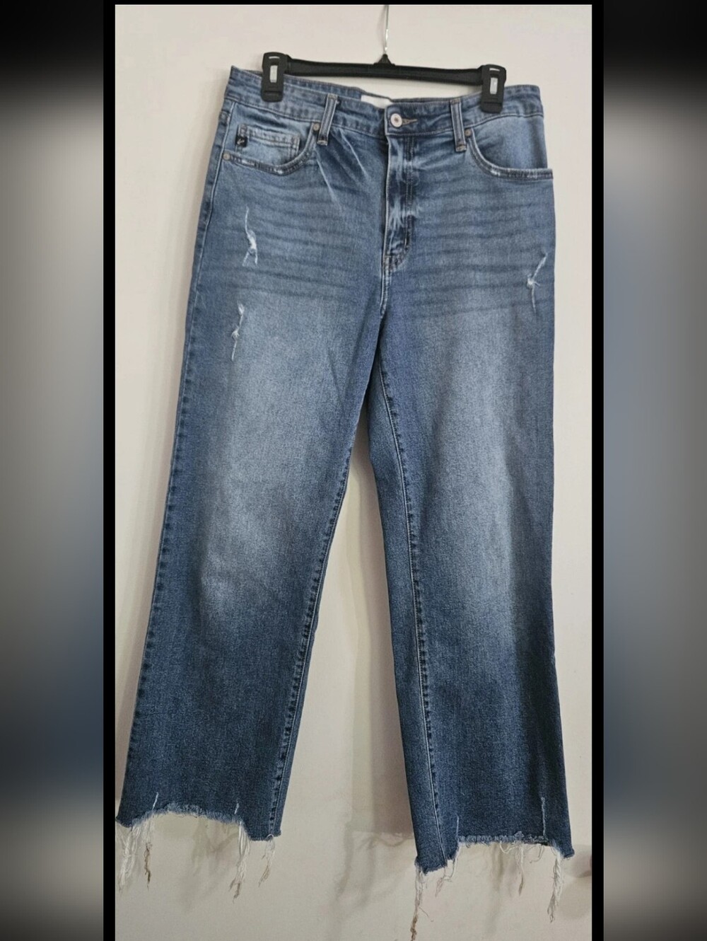 KanCan Blue Women's Jeans 11/29 Blue Straight High Waisted Distressed 99% Cotton